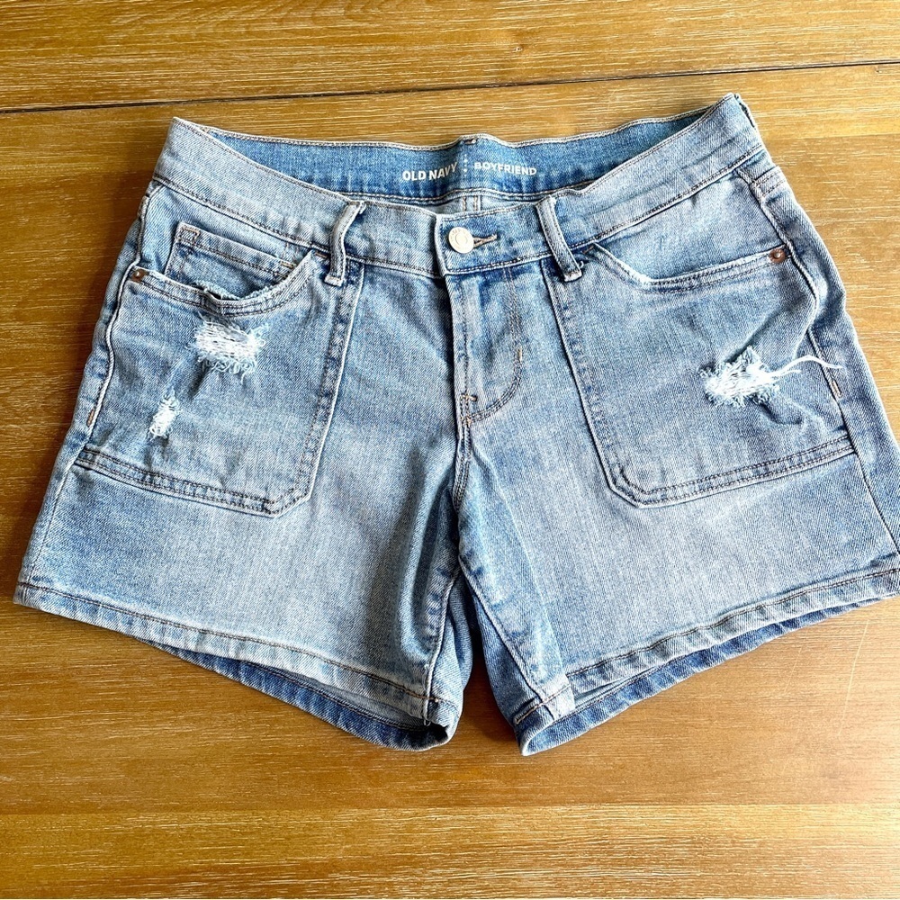 Old Navy Boyfriend Lightly Distressed Mid Rise Denim Jean Shortie Shorts Sz 0